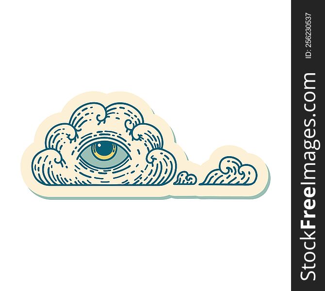 Tattoo Style Sticker Of An All Seeing Eye Cloud