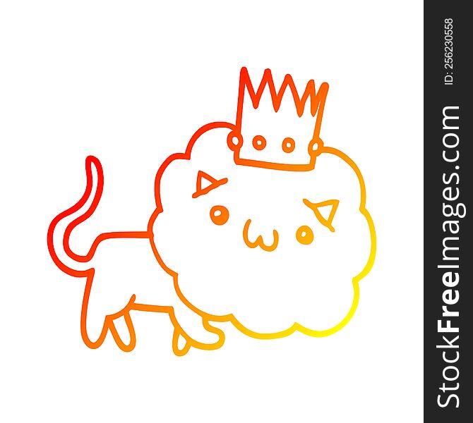 warm gradient line drawing of a cartoon lion with crown