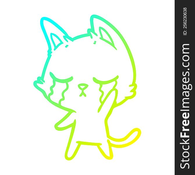 Cold Gradient Line Drawing Crying Cartoon Cat