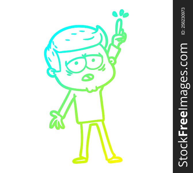 cold gradient line drawing of a cartoon tired man pointing