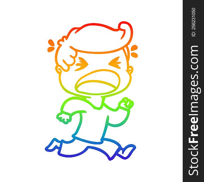 Rainbow Gradient Line Drawing Cartoon Shouting Man
