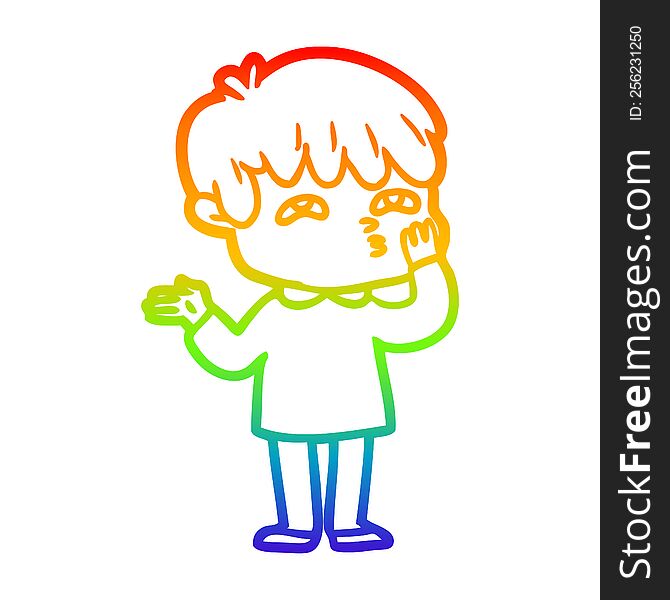 rainbow gradient line drawing of a cartoon man confused