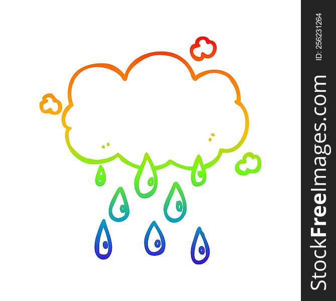 rainbow gradient line drawing of a cartoon cloud raining