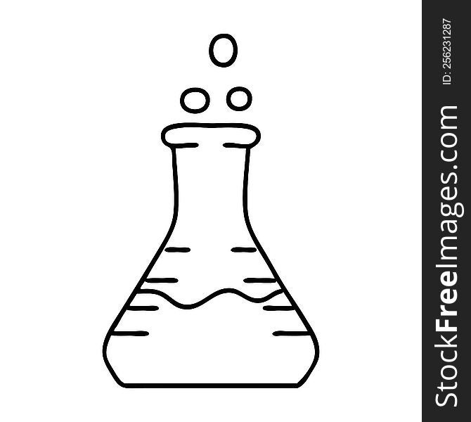 line doodle of a bubbling chemical potion vial