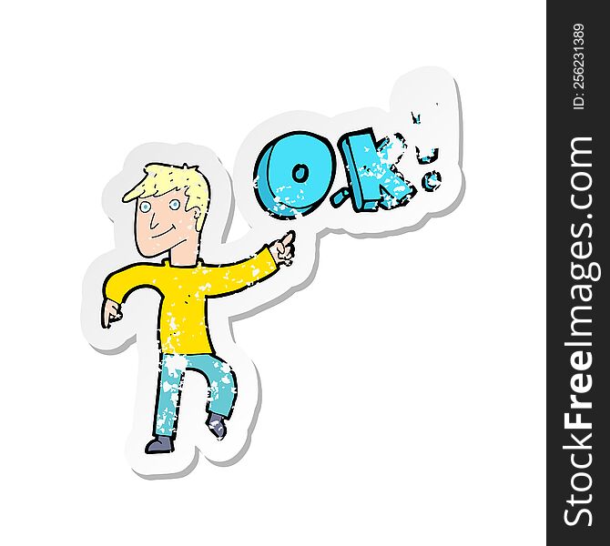 Retro Distressed Sticker Of A Cartoon Man Thinking OK