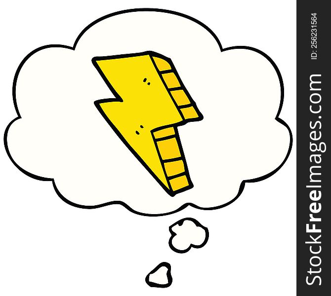 cartoon lightning bolt with thought bubble. cartoon lightning bolt with thought bubble
