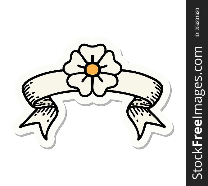 Tattoo Sticker With Banner Of A Flower
