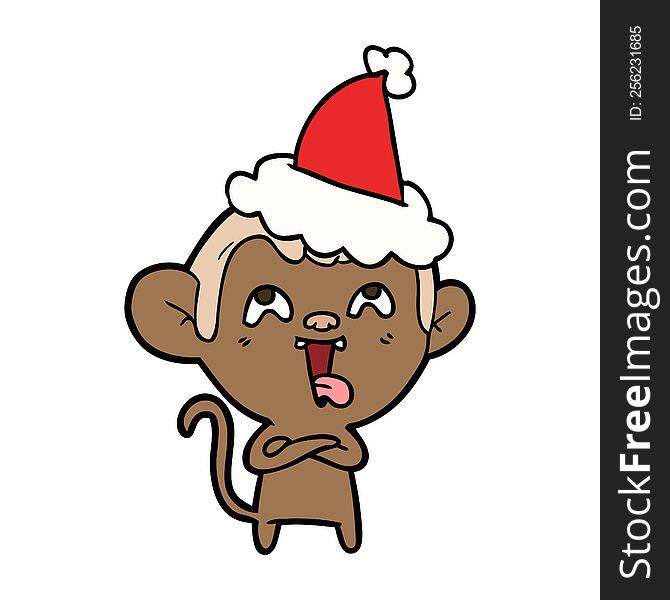 Crazy Line Drawing Of A Monkey Wearing Santa Hat