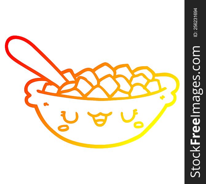 warm gradient line drawing of a cute cartoon bowl of cereal