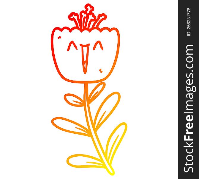 Warm Gradient Line Drawing Happy Cartoon Flower