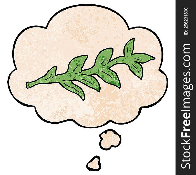 cartoon plant with thought bubble in grunge texture style. cartoon plant with thought bubble in grunge texture style