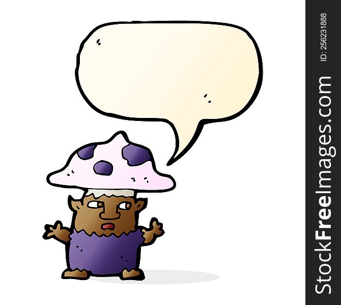 Cartoon Little Mushroom Man With Speech Bubble