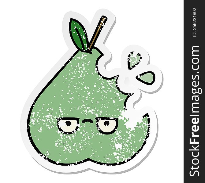 Distressed Sticker Of A Cute Cartoon Green Pear
