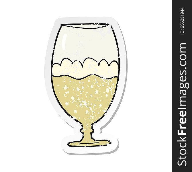 retro distressed sticker of a cartoon beer in glass