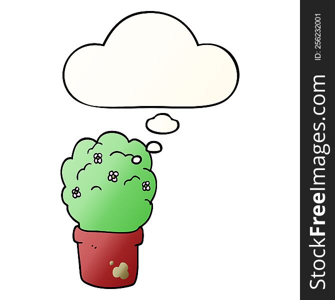 Cartoon Shrub And Thought Bubble In Smooth Gradient Style