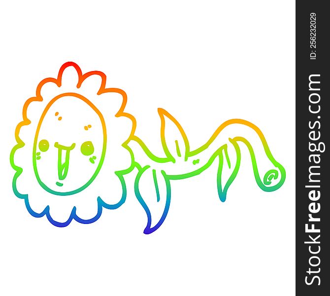 rainbow gradient line drawing of a cartoon flower