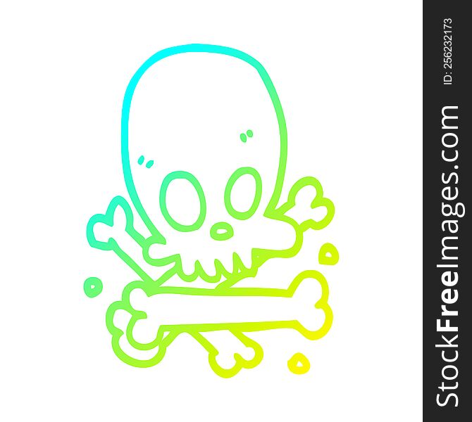 cold gradient line drawing of a cartoon skull and bones