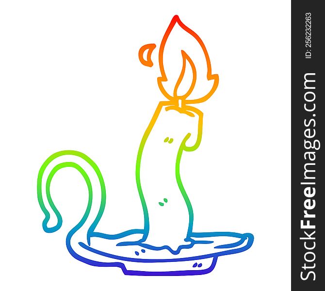 rainbow gradient line drawing of a cartoon burning halloween candle