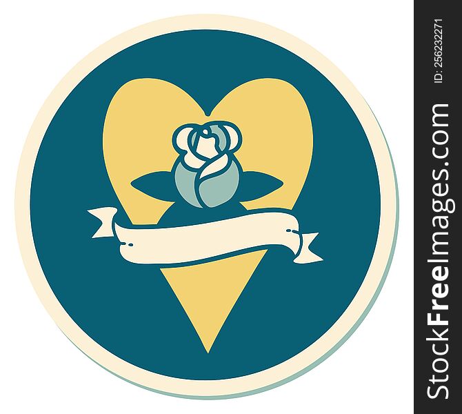 sticker of tattoo in traditional style of a heart rose and banner. sticker of tattoo in traditional style of a heart rose and banner