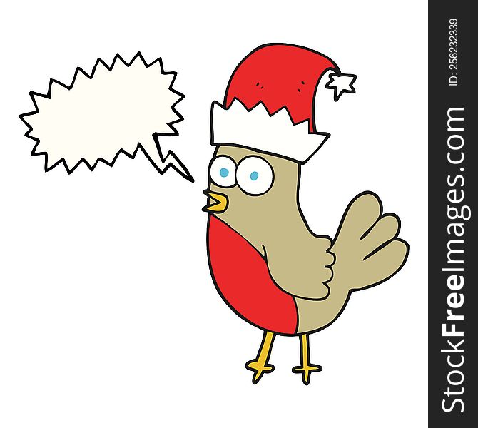 Speech Bubble Cartoon Robin In Christmas Hat