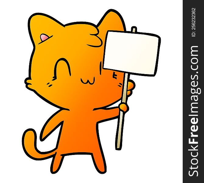 cartoon happy cat with blank sign. cartoon happy cat with blank sign
