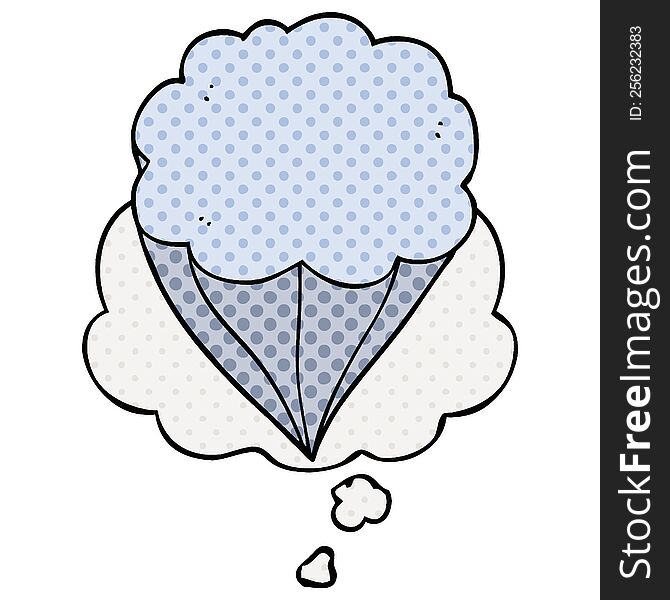 cartoon cloud symbol with thought bubble in comic book style