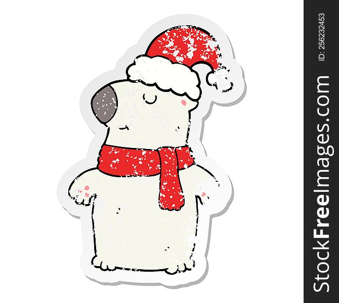 Distressed Sticker Of A Cute Cartoon Christmas Bear
