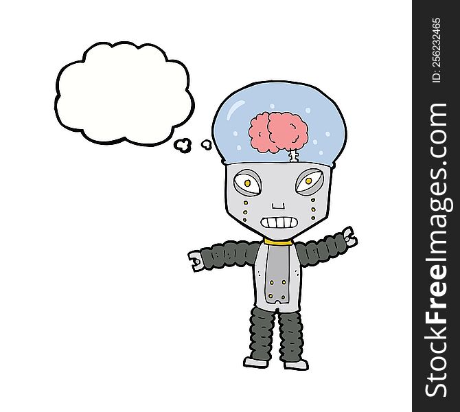 Cartoon Future Robot With Thought Bubble