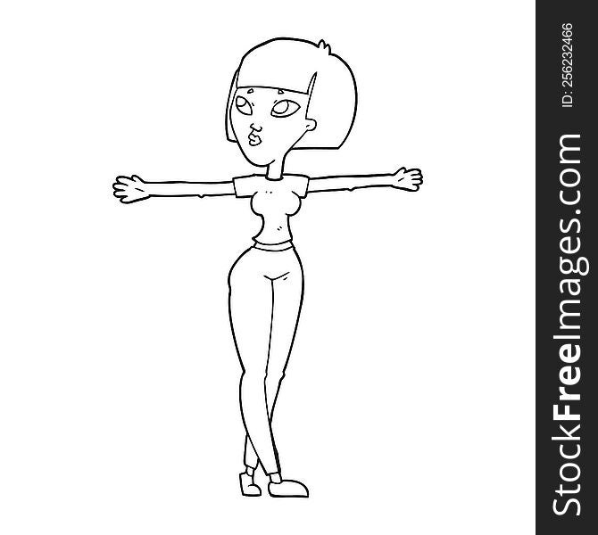 Black And White Cartoon Woman Spreading Arms