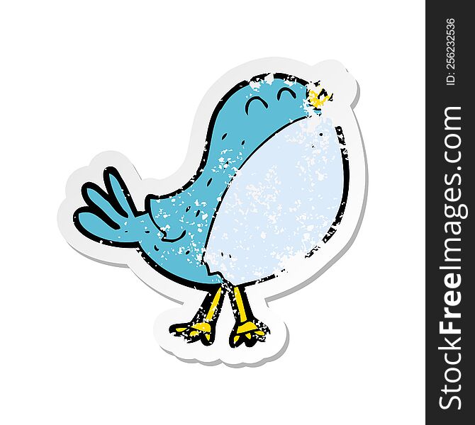 Retro Distressed Sticker Of A Cartoon Singing Bird