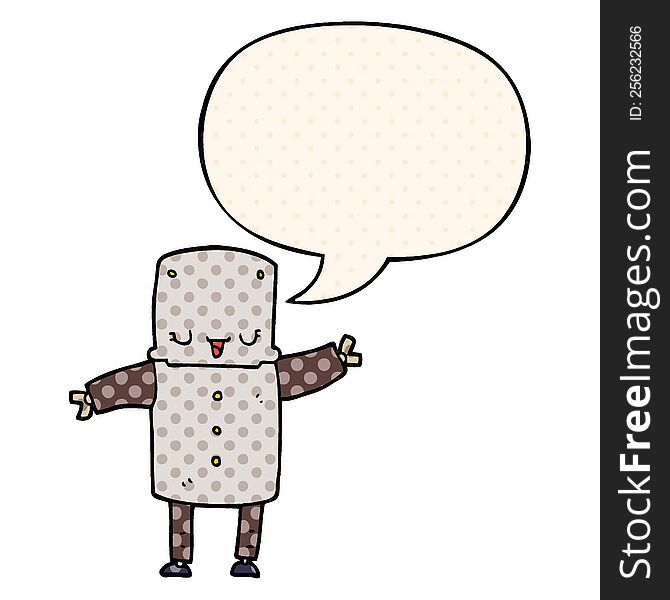 cartoon robot with speech bubble in comic book style
