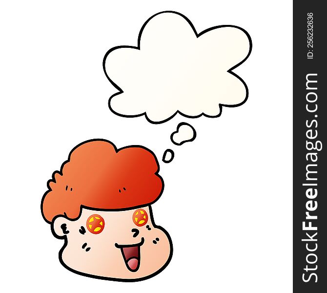 cartoon boy\'s face with thought bubble in smooth gradient style
