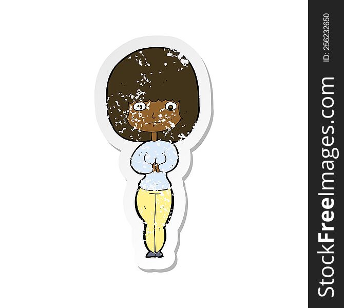 Retro Distressed Sticker Of A Cartoon Shy Woman