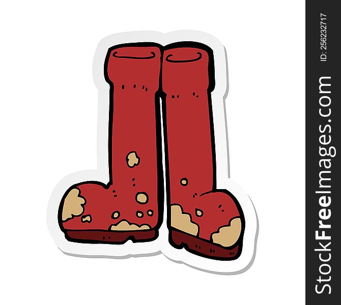 sticker of a cartoon muddy boots