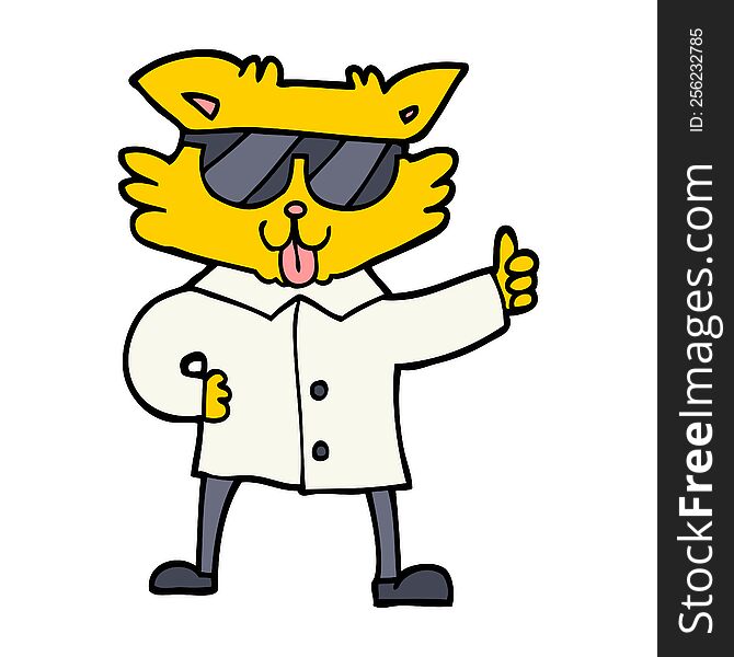 hand drawn doodle style cartoon cool cat