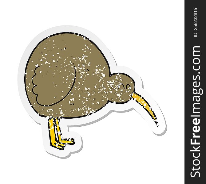 Retro Distressed Sticker Of A Cartoon Kiwi Bird