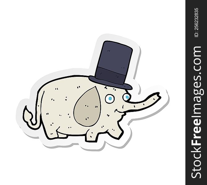 Sticker Of A Cartoon Elephant Wearing Top Hat