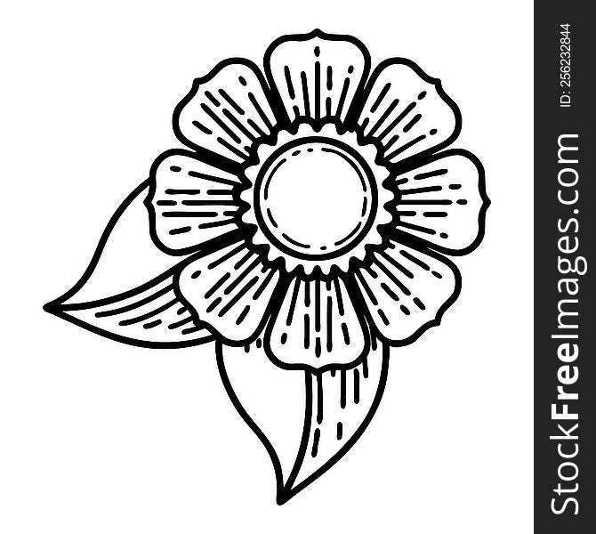 Black Line Tattoo Of A Flower