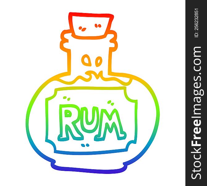 Rainbow Gradient Line Drawing Cartoon Old Bottle Of Rum