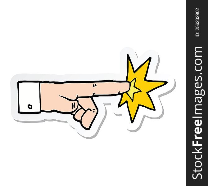 sticker of a cartoon pointing hand