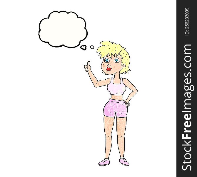 freehand drawn thought bubble textured cartoon happy gym woman