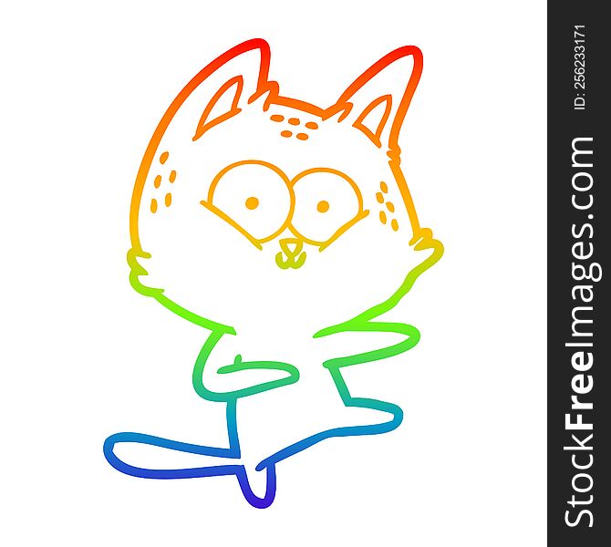 rainbow gradient line drawing of a cartoon cat dancing