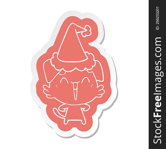Happy Little Dog Cartoon  Sticker Of A Wearing Santa Hat