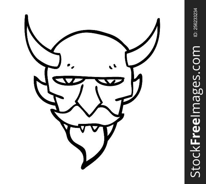 Line Drawing Cartoon Devil Face