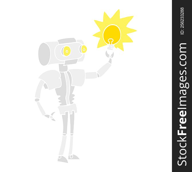 flat color illustration of robot with light bulb. flat color illustration of robot with light bulb