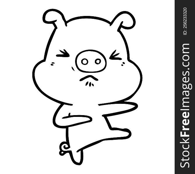 cartoon angry pig kicking out. cartoon angry pig kicking out