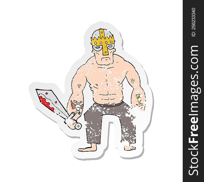 retro distressed sticker of a cartoon warrior