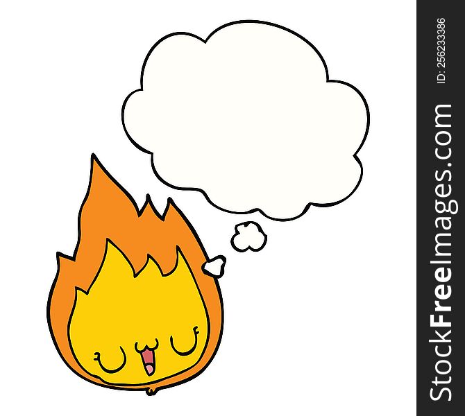 cartoon flame with face with thought bubble. cartoon flame with face with thought bubble