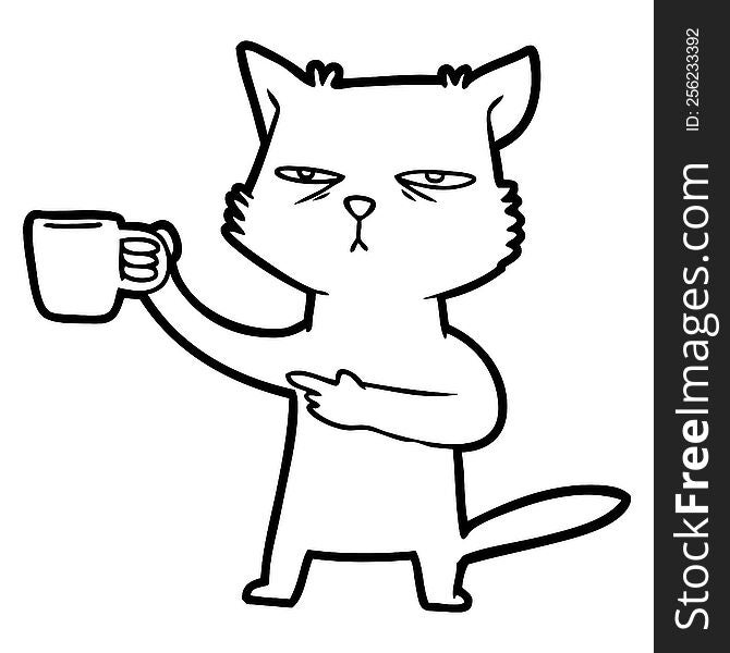 cartoon cat needing a refill of coffee. cartoon cat needing a refill of coffee