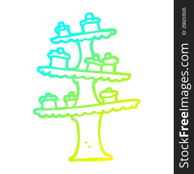 cold gradient line drawing of a cartoon cake stand